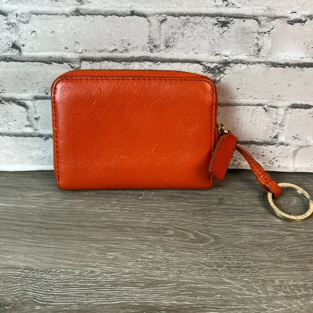 TORY BURCH Amanda logo orange leather zip-up coin purse and card holder